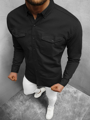 Pánská Džínová Košile Černá OZONEE O/K1263