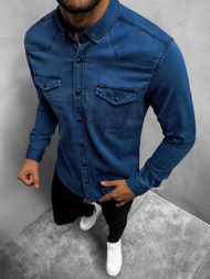 Pánská Džínová Košile Tmavě-Modrá OZONEE O/3466Z