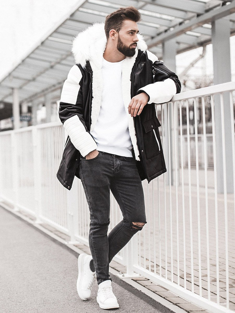 Pánská Zimní Bunda Černobílá OZONEE O/5832/22