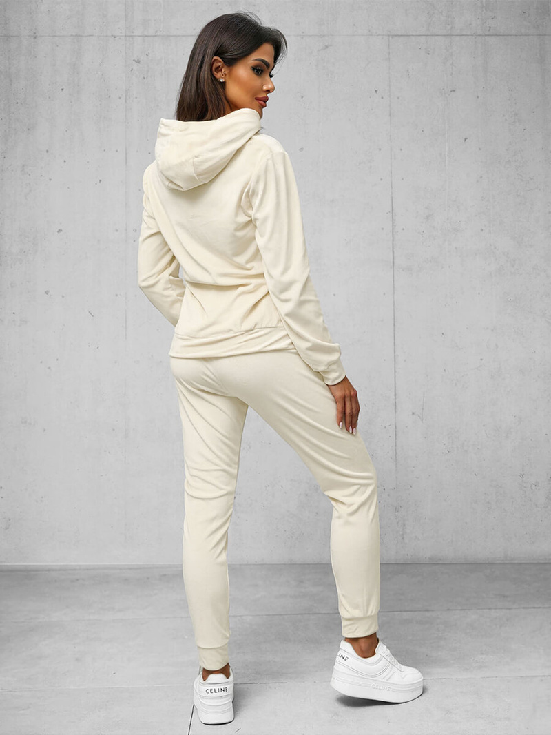 Dámská velurová tepláková souprava ecru OZONEE O/8C1175/155Z