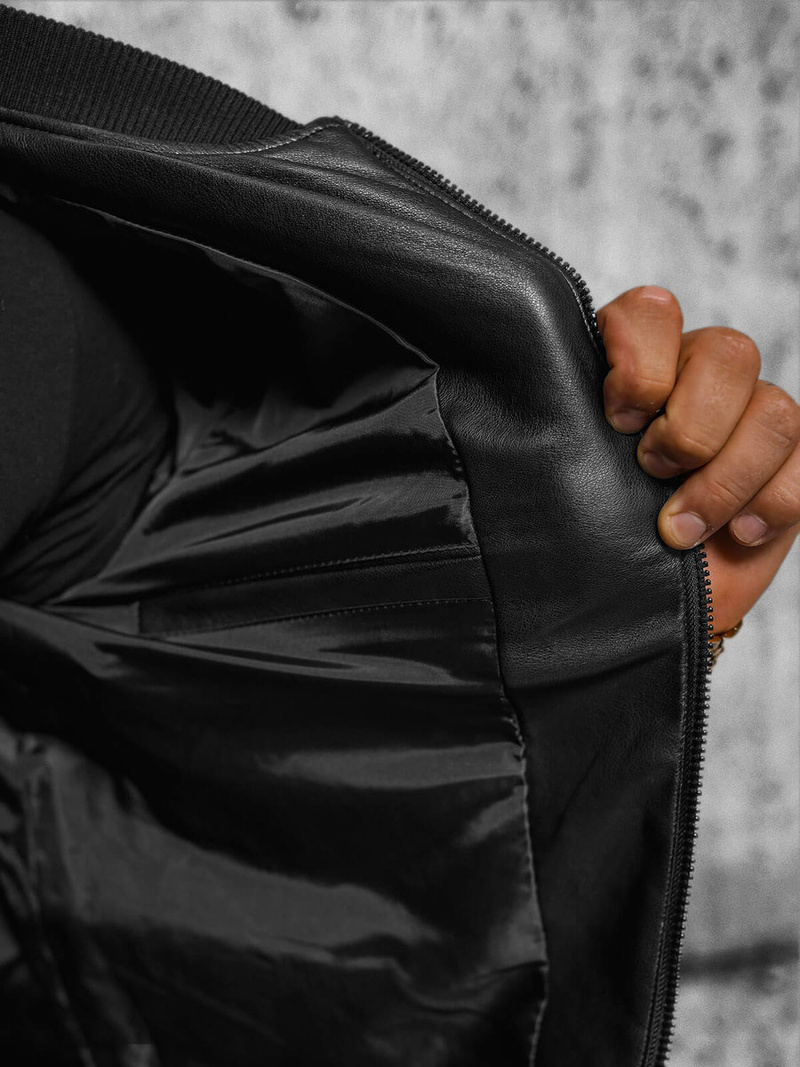 Pánská Koženková Bunda Černá OZONEE JS/11Z8107