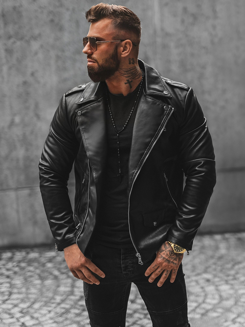 Pánská koženková bunda křivák černá OZONEE JS/11Z8014