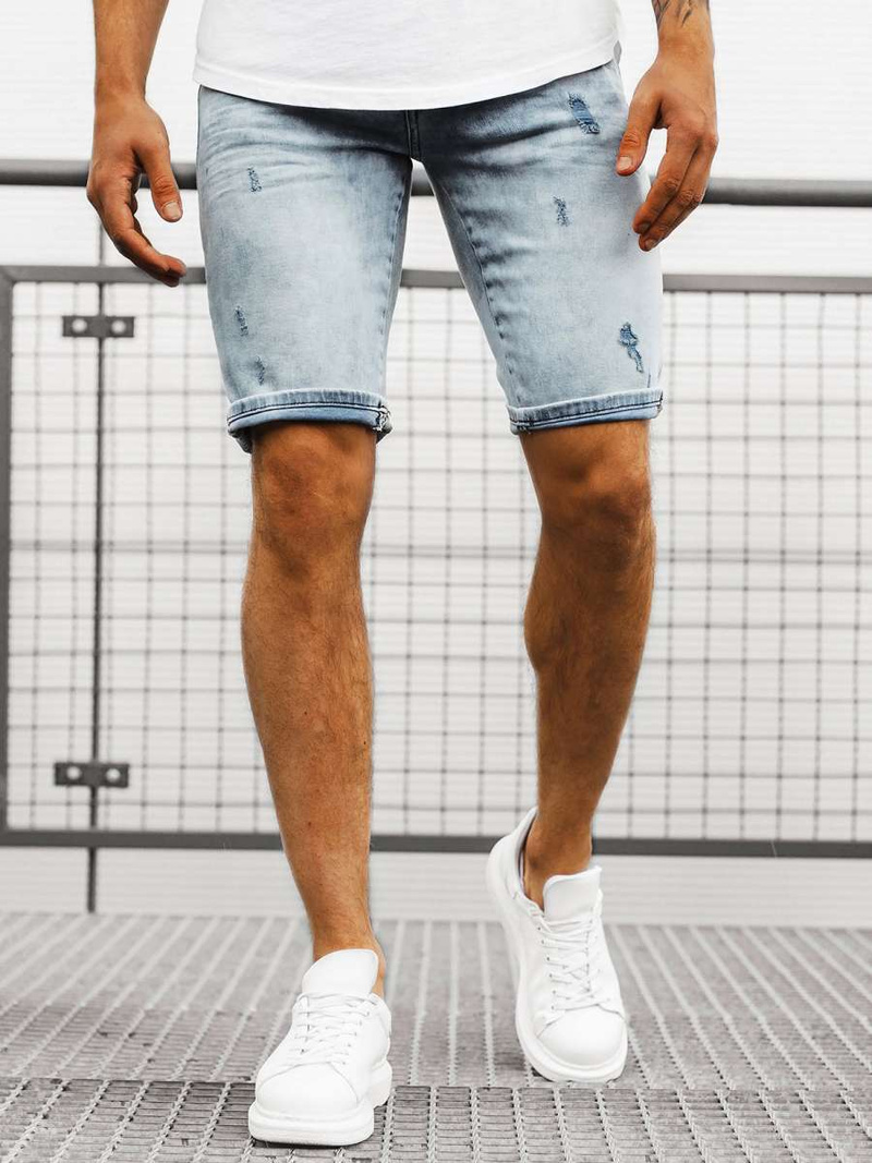 Pánské džínové kraťasy Světle-Modré OZONEE B/55109