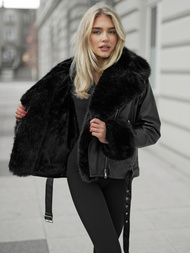 Dámská Koženková Bunda Černá OZONEE JS/61M8507/392AZ