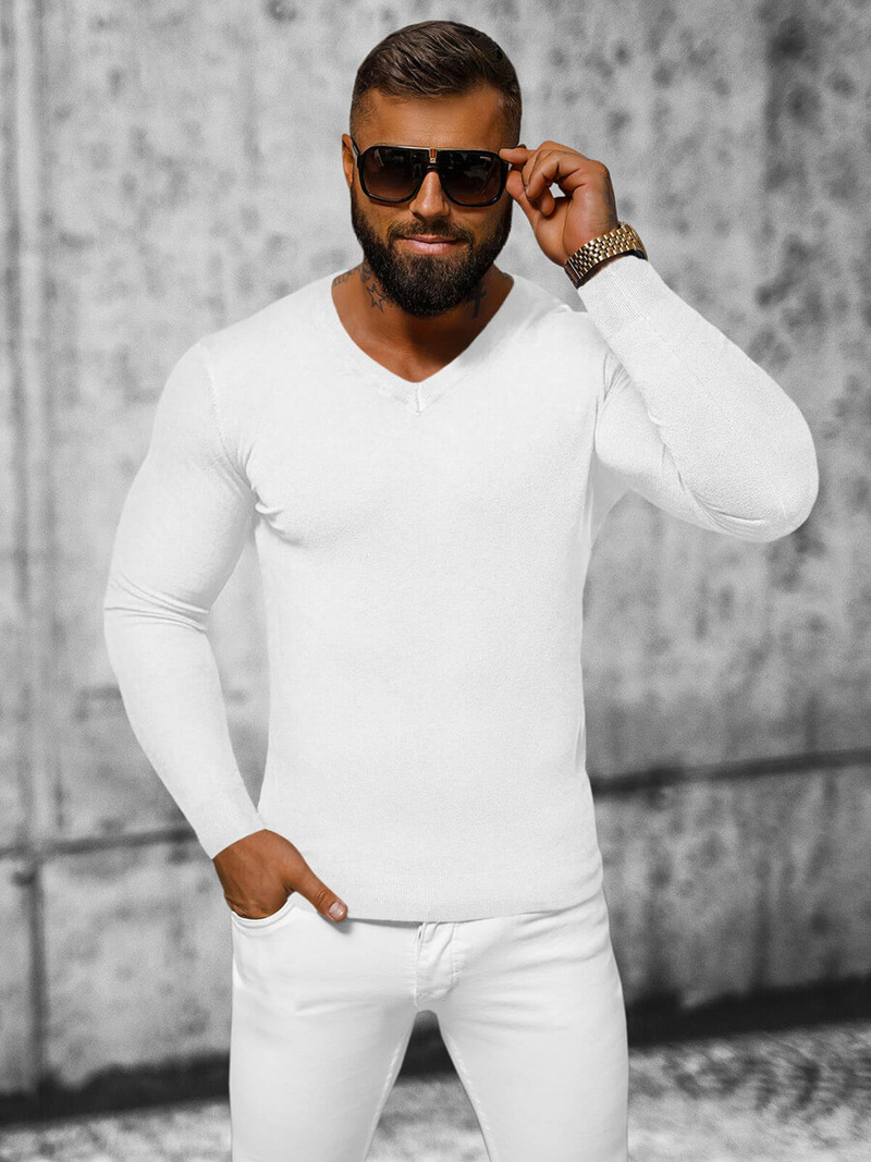 Pánský Svetr Bílý OZONEE NB/MMB601/1Z