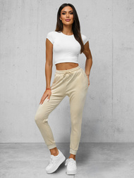 Dámské Velurové Tepláky Ecru OZONEE JS/8K1532/155