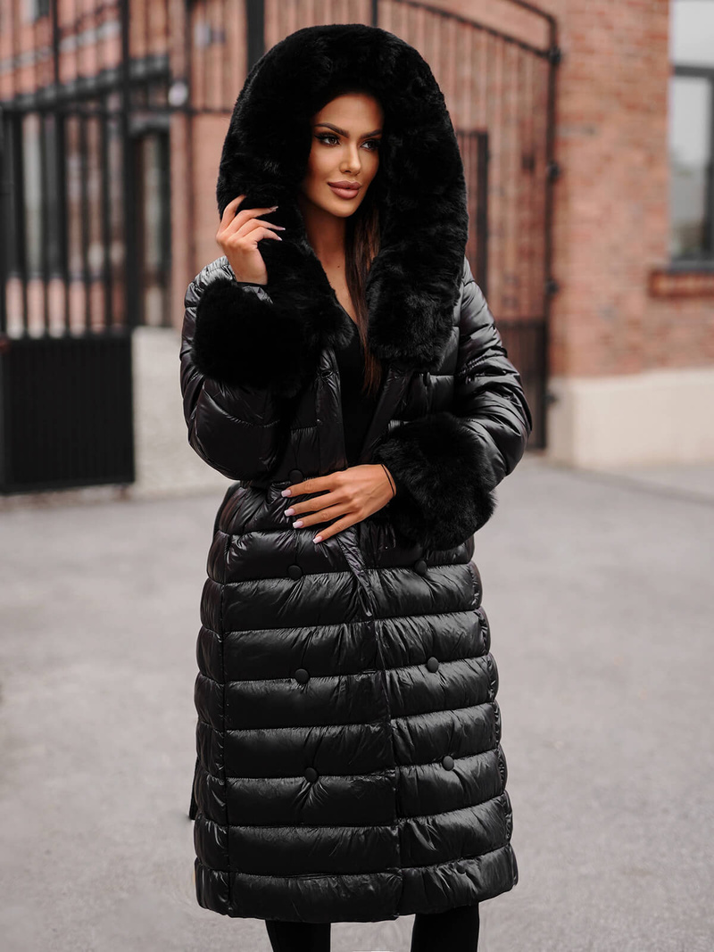 Dámský Kabát Černý OZONEE JS/5M3160/392Z