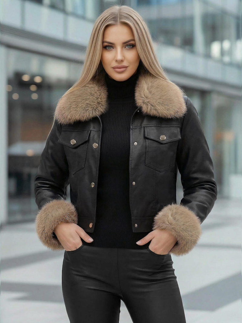 Dámská koženková bunda černo-béžová OZONEE JS/61M8513/392B