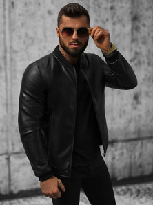 Pánská Koženková Bunda Černá OZONEE JS/11Z8015