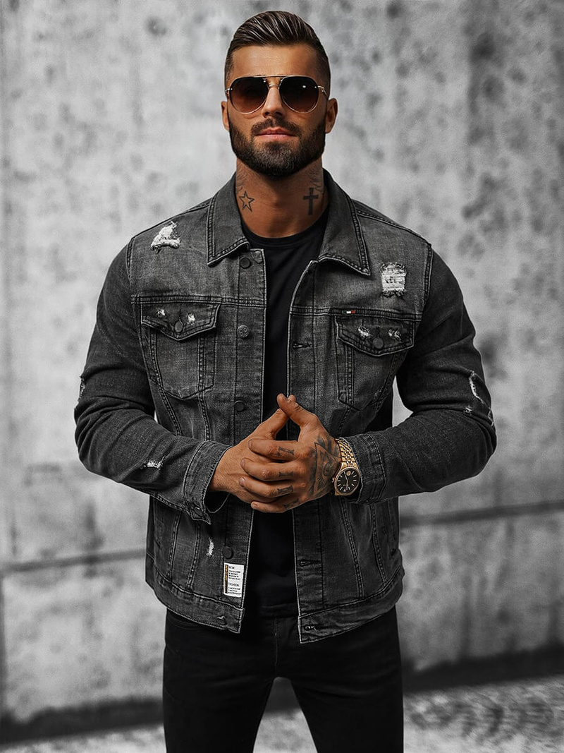 Pánská Džínová Bunda Černá OZONEE NB/MJ515N