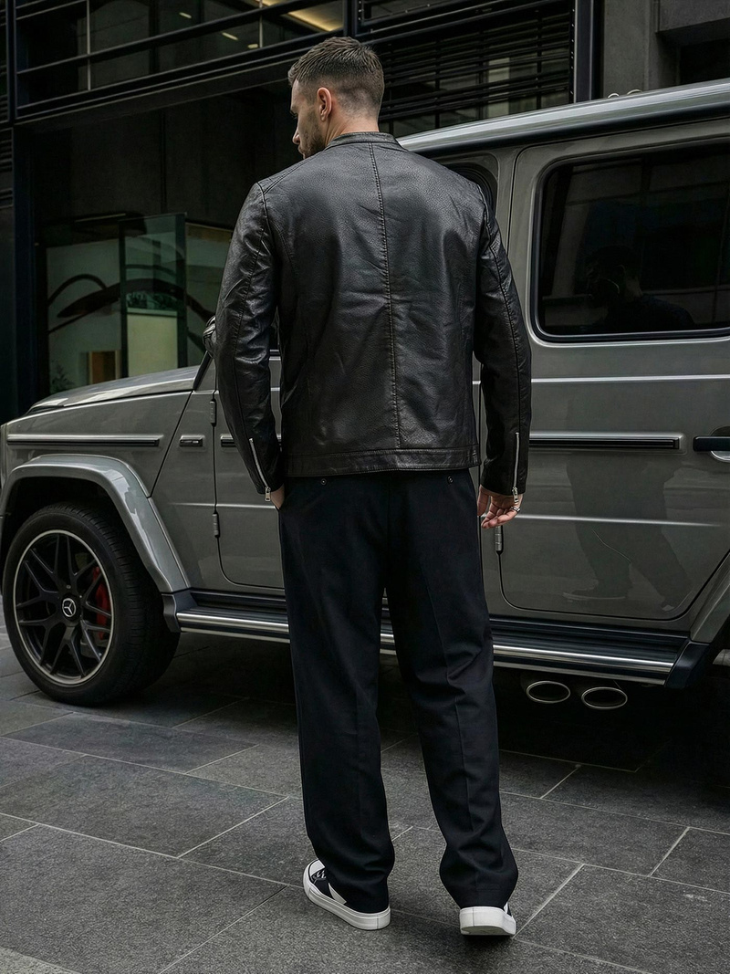 Pánská Koženková Bunda Černá OZONEE JS/11Z8021