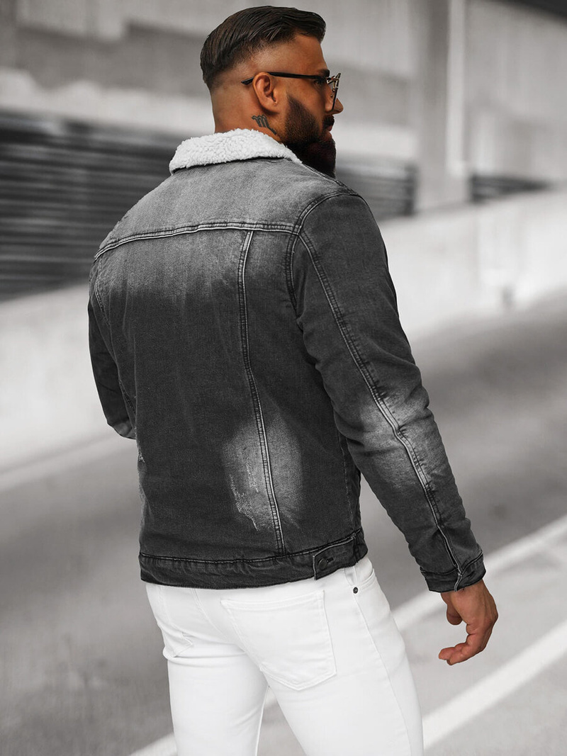 Pánská Džínová Bunda Šerpa Černá OZONEE NB/MJ513N