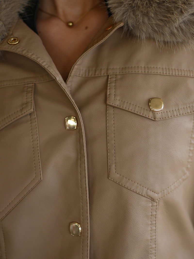 Dámská Koženková Bunda Béžová OZONEE JS/61M8513/84