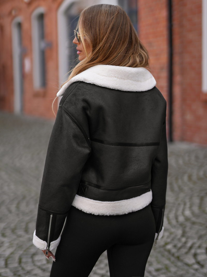 Dámská Kožená Bunda Černá OZONEE JS/11Z8256