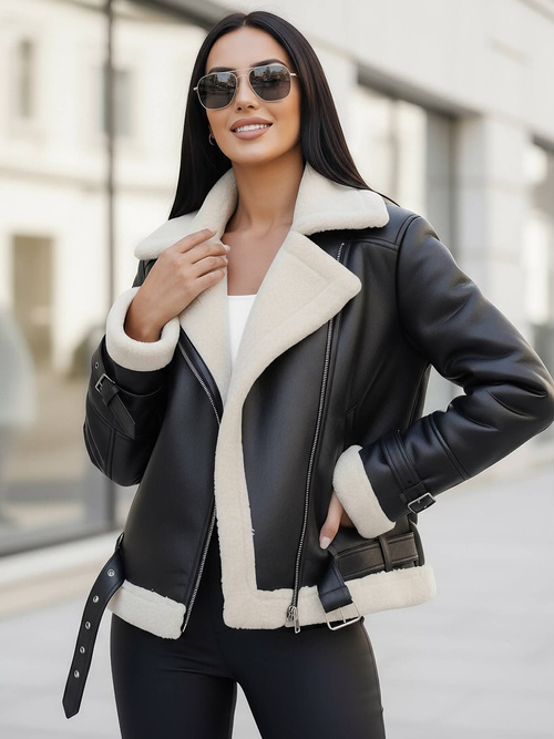 Dámská Koženková Bunda Černo-Bílá OZONEE JS/11Z8177Z