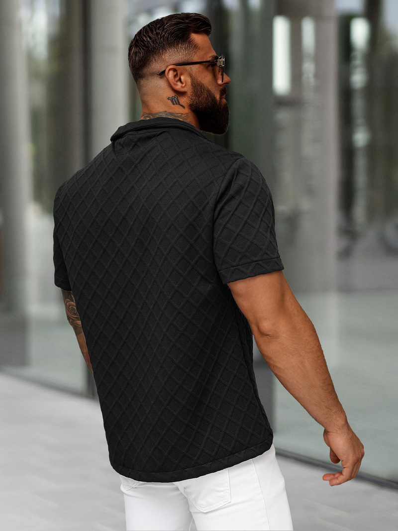 Pánská Košile s Krátkým Rukávem Černá OZONEE O/B2257