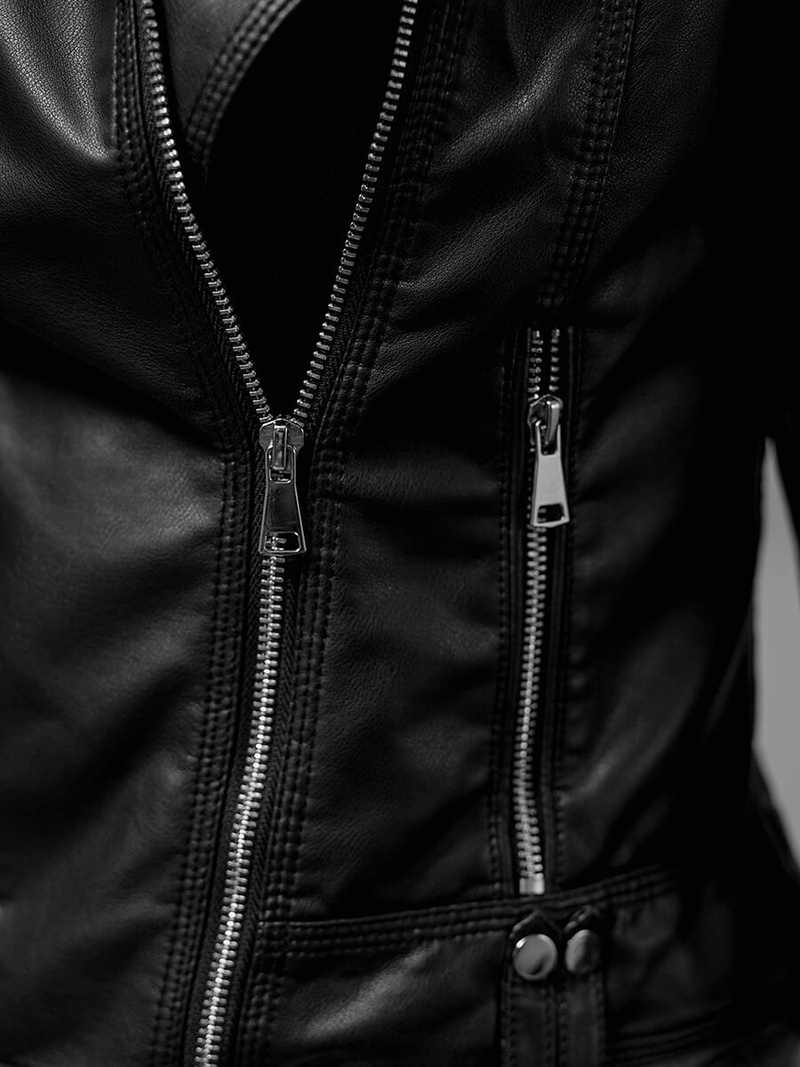 Dámská koženková bunda křivák černá OZONEE JS/11Z8037