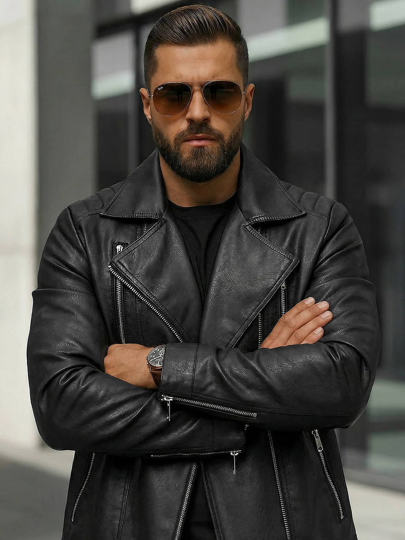 Pánská koženková bunda černá OZONEE JS/11Z8067Z