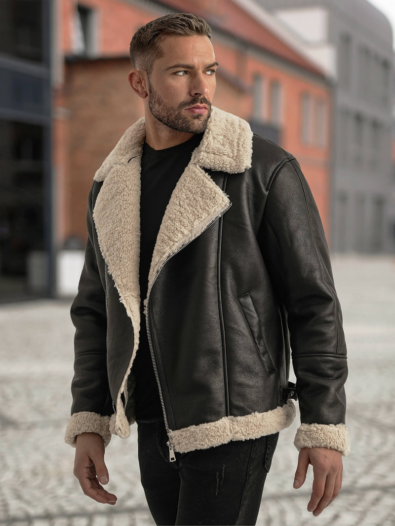 Pánská Koženková Bunda Černá OZONEE JS/11Z8273