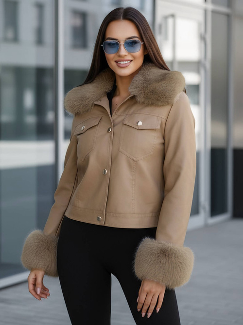 Dámská Koženková Bunda Béžová OZONEE JS/61M8513/84Z