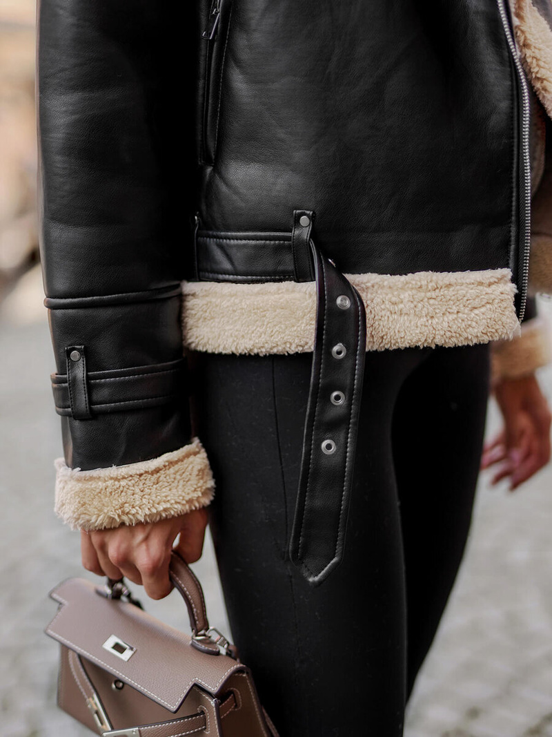 Dámská koženková bunda černo-béžová OZONEE JS/11Z8177