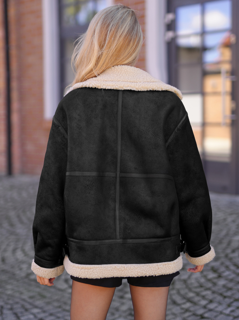 Dámská koženková bunda černo-béžová OZONEE JS/61M8502/392B