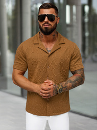 Pánská Košile s Krátkým Rukávem Hnědá OZONEE O/B2256