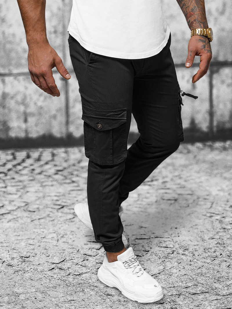 Pánské Chino Jogger Kalhoty Černé OZONEE NB/MP0201N