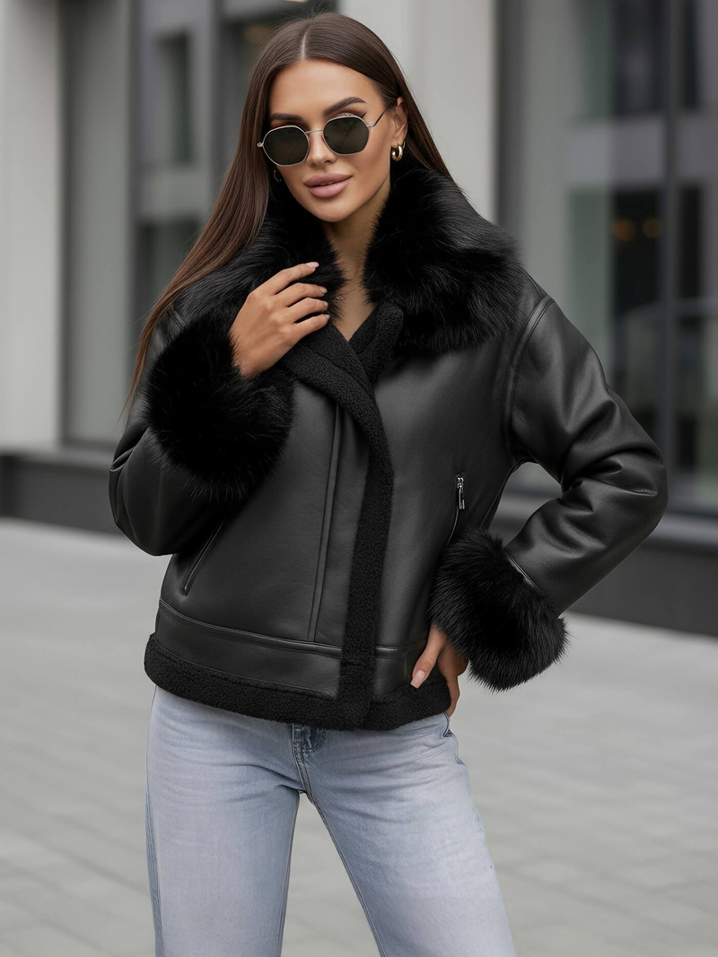 Dámská Koženková Bunda Černá OZONEE JS/61M8505/392Z