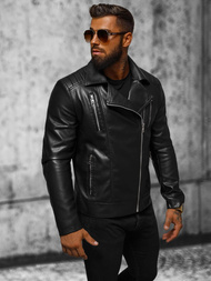 Pánská koženková bunda křivák černá OZONEE JS/11Z8056