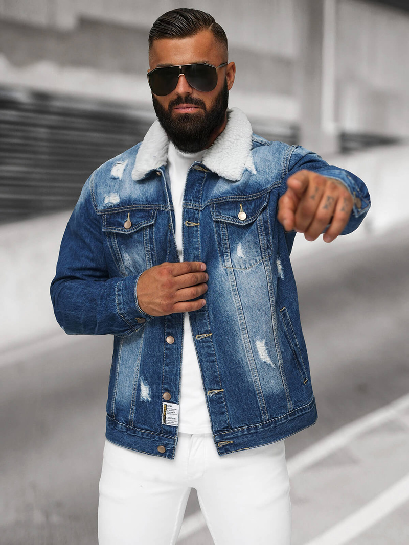 Pánská Džínová Bunda Šerpa Modrá OZONEE NB/MJ502BZ