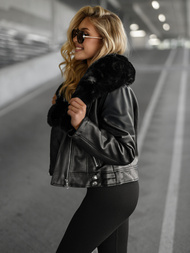 Dámská Koženková Bunda Černá OZONEE JS/61M8508/392A