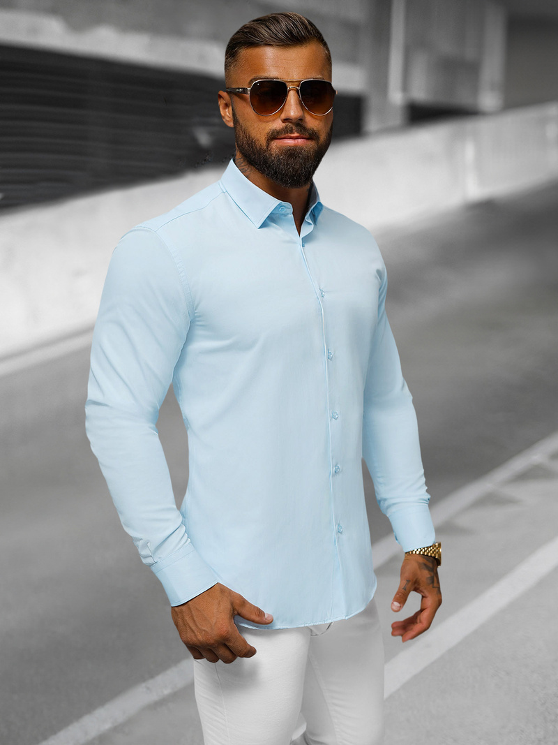 Pánská Košile Světle-Modrá OZONEE O/V59