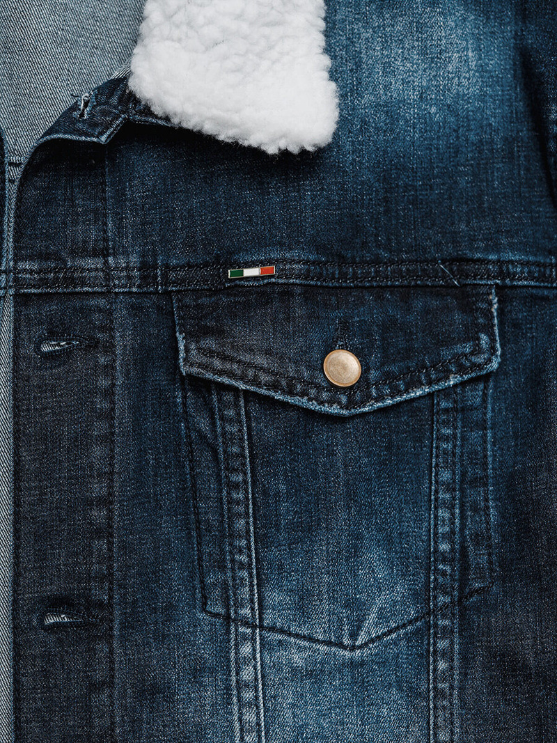 Pánská Džínová Bunda Šerpa Tmavě Modrá OZONEE NB/MJ516BSZ