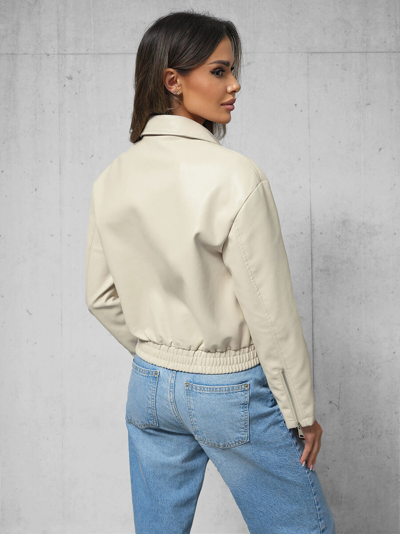 Dámská Kožená Bunda Béžová OZONEE O/G116