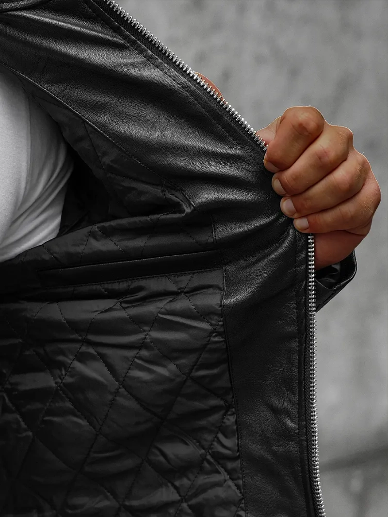 Pánská Koženková Bunda Černá OZONEE JS/11Z8003