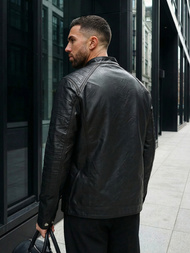 Pánská Koženková Bunda Černá OZONEE JS/11Z8138
