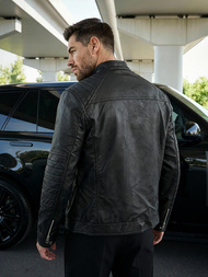 Pánská Koženková Bunda Černá OZONEE JS/11Z8066