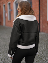 Dámská Kožená Bunda Černá OZONEE JS/11Z8256