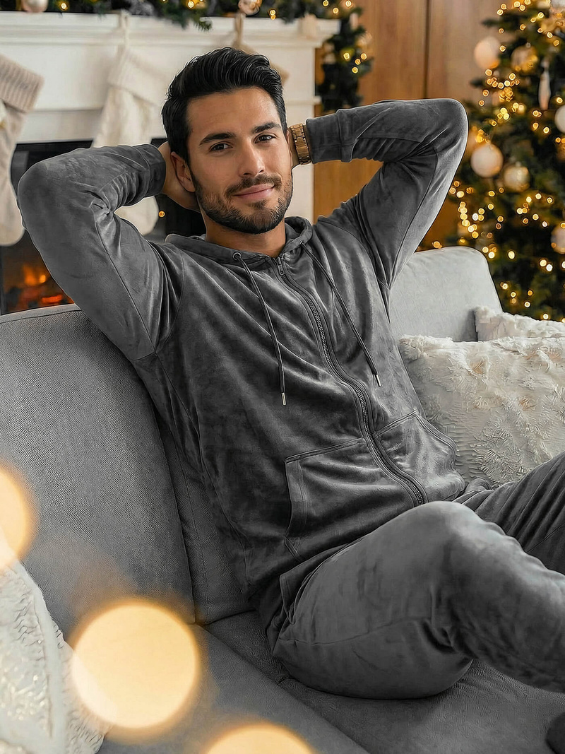 Pánská Velurová Tepláková Souprava Grafitová OZONEE JS/8C1169/6Z