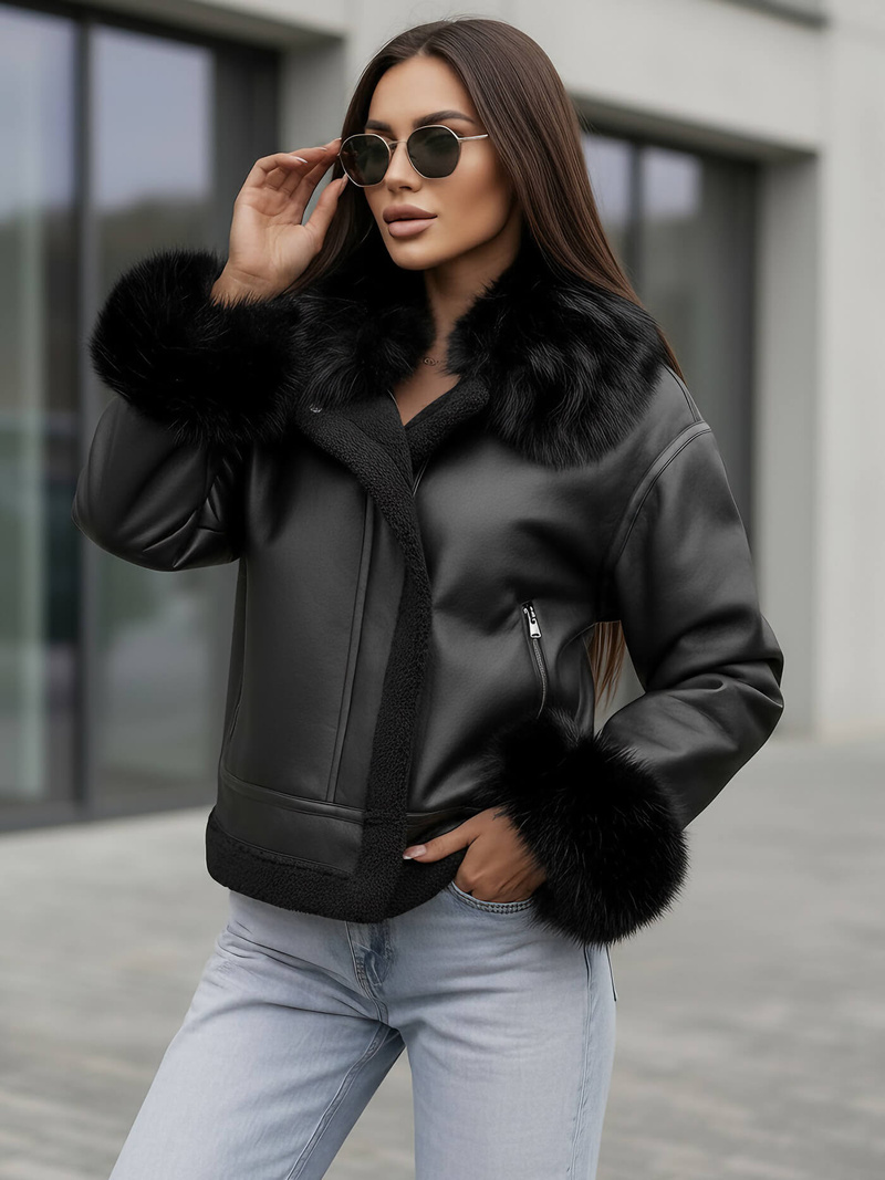 Dámská Koženková Bunda Černá OZONEE JS/61M8505/392Z