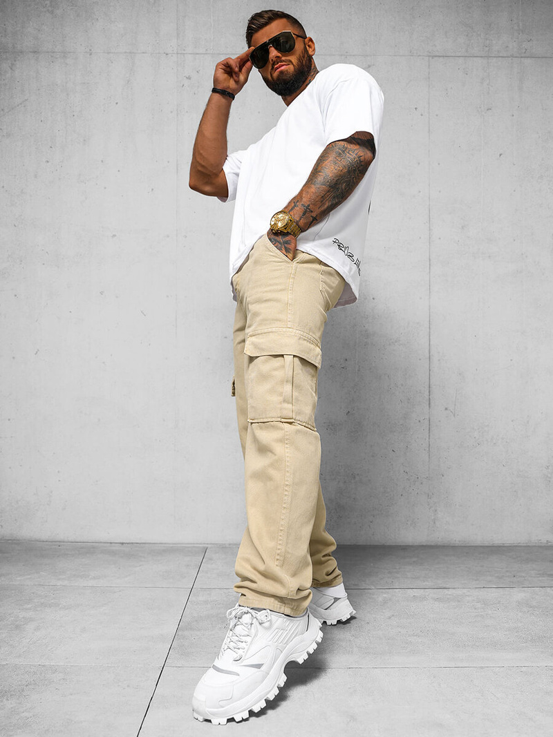 Pánské Kalhoty Béžové OZONEE DO/4001