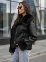 Dámská Koženková Bunda Černá OZONEE JS/61M8505/392Z