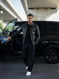 Pánská Koženková Bunda Černá OZONEE JS/11Z8066