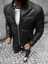 Pánská Koženková Bunda Černá OZONEE JS/11Z8001