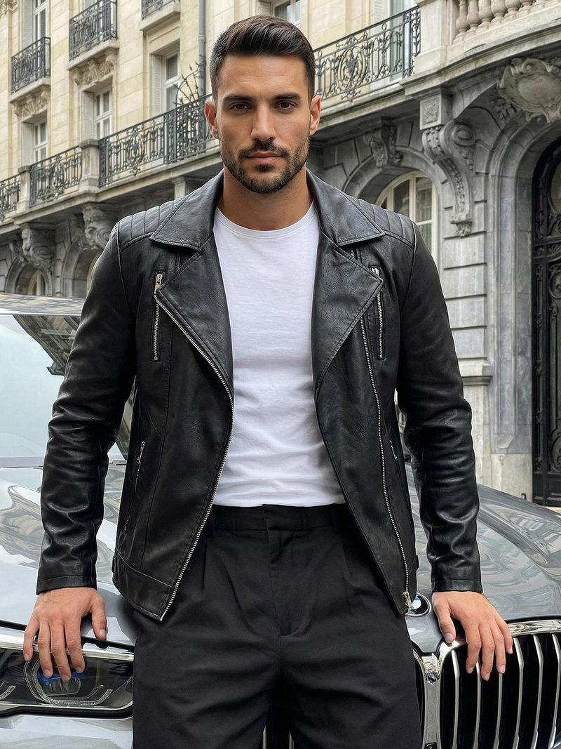 Pánská koženková bunda černá OZONEE JS/11Z8067Z