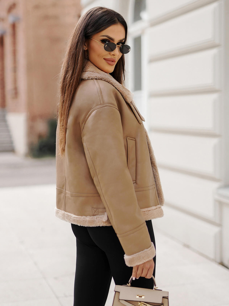 Dámská koženková bunda béžová OZONEE JS/11Z8176