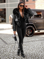 Dámská Kožená Bunda Černá OZONEE JS/11Z8172