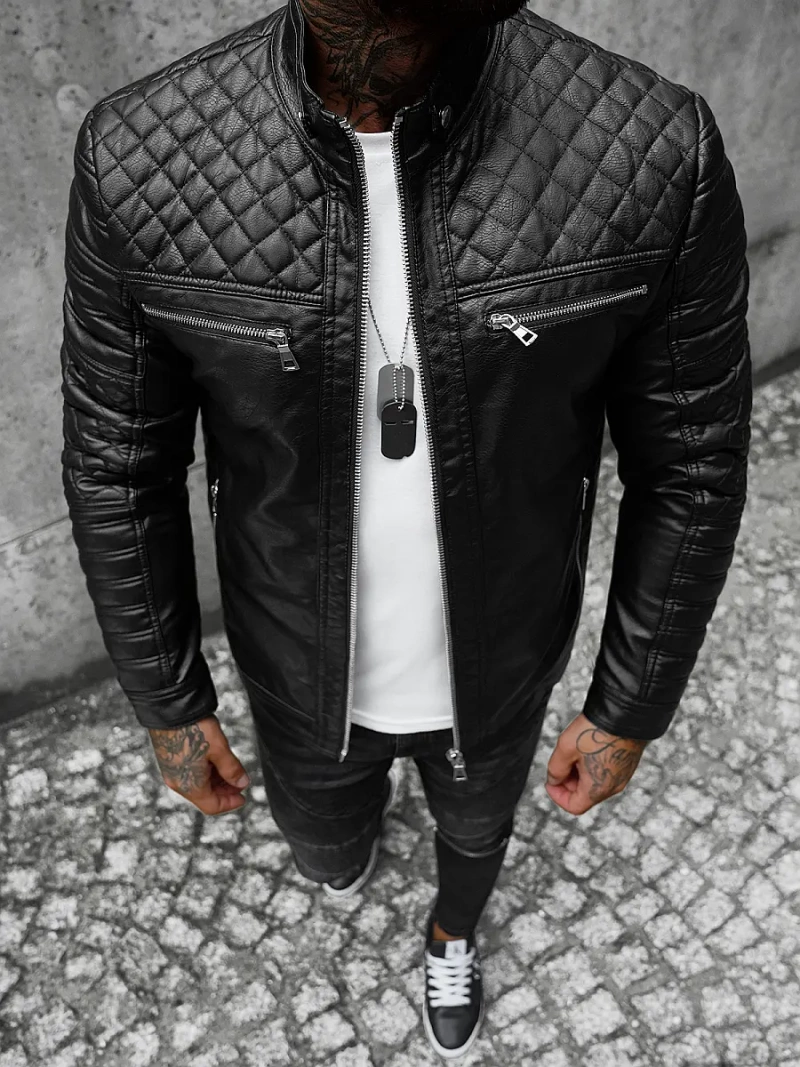 Pánská Koženková Bunda Černá OZONEE JS/11Z8002