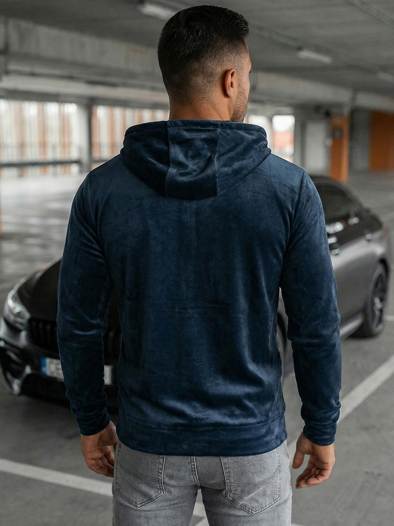 Pánská Velurová Mikina Námořnická Modřá OZONEE JS/8B1168/25Z